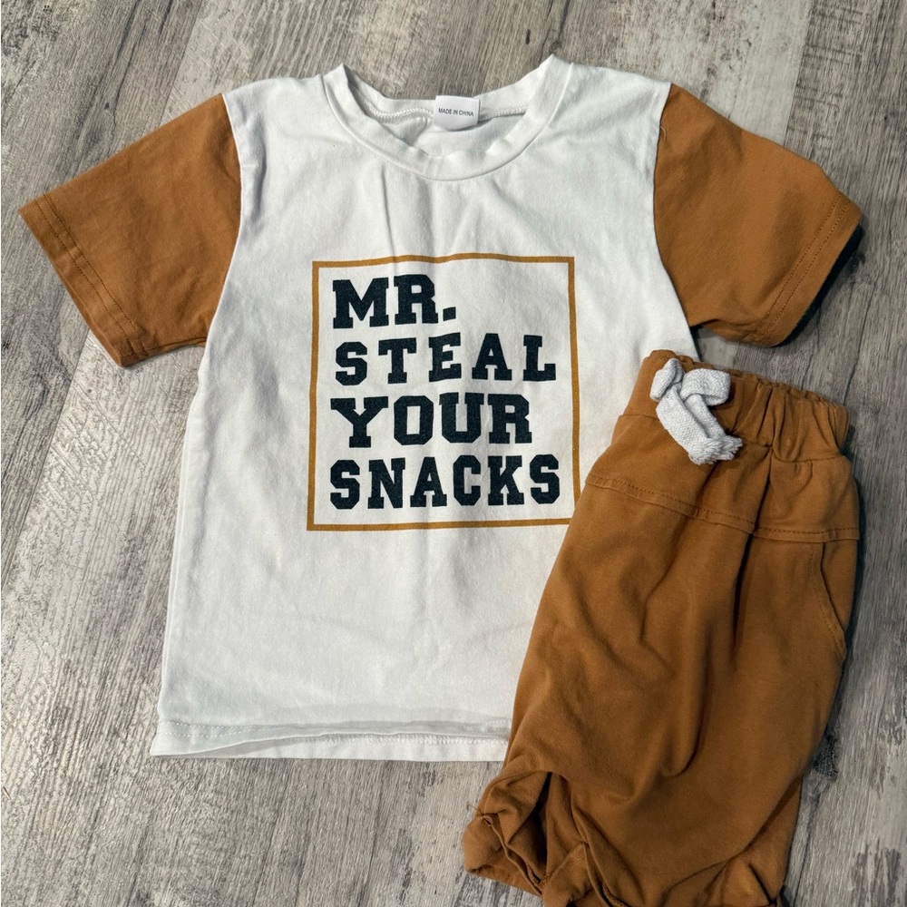 **4 for $15** Mr. Steal Your Snacks Tee & Shorts Set - White & Rust